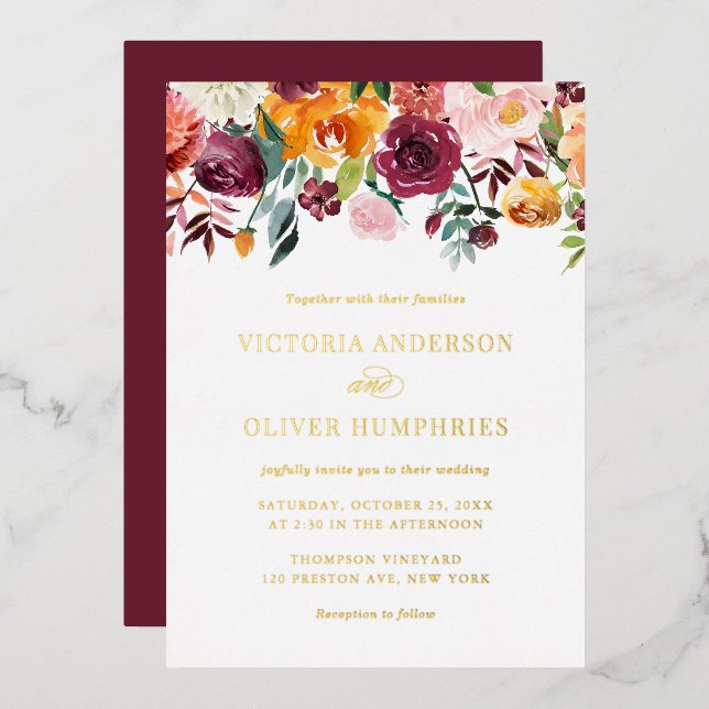 Watercolor Autumn Blooms Floral Wedding (Front/Back)