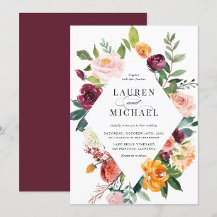 Watercolor Autumn Blooms Floral Wedding Invitation