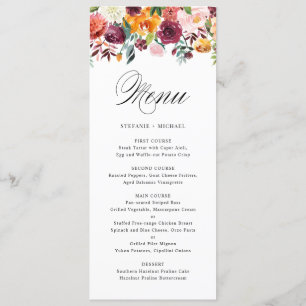 Watercolor Autumn Blooms Floral Wedding Menu Card