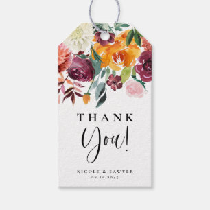 Watercolor Autumn Blooms Floral Wedding Thank You Gift Tags