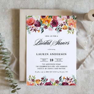 Watercolor Autumn Blooms Garland Bridal Shower Invitation
