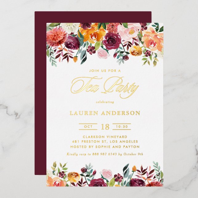 Watercolor Autumn Blooms Garland Bridal Tea Party (Front/Back)