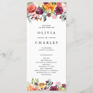 Watercolor Autumn Blooms Garland Fall Wedding Programme