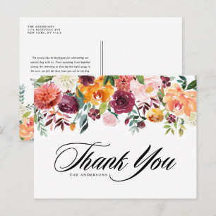 Watercolor Autumn Blooms Garland Floral Thank You Postcard