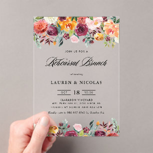 Watercolor Autumn Blooms Garland Rehearsal Brunch Acrylic Invitations