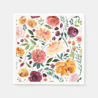 Watercolor Autumn Blooms Pattern Fall Thanksgiving Napkin