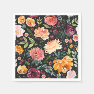 Watercolor Autumn Blooms Pattern Faux Chalkboard Napkin