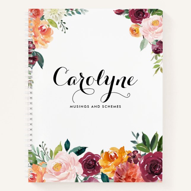 Watercolor Autumn Blooms Personalised Notebook (Front)