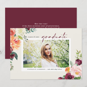 Watercolor Autumn Blooms Photo Graduation Announcement