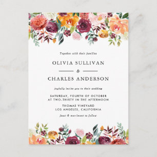 Watercolor Autumn Blooms QR Code Fall Wedding Invitation Postcard