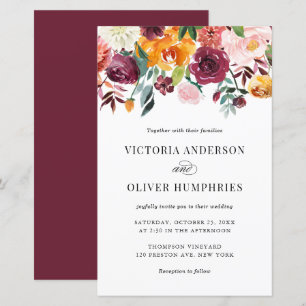 Watercolor Autumn Blooms Wedding Invitation