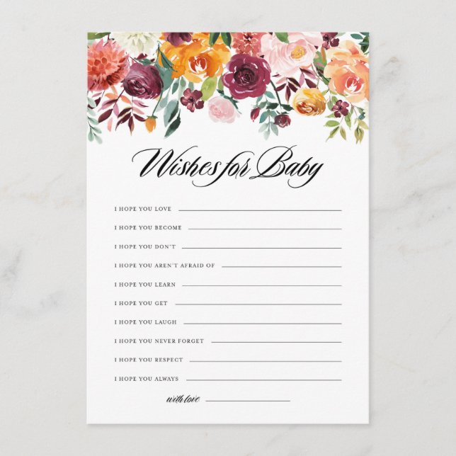 Watercolor Autumn Blooms Wishes for Baby Card (Front)