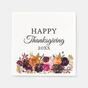 Watercolor Autumn Boho Floral Thanksgiving Napkin