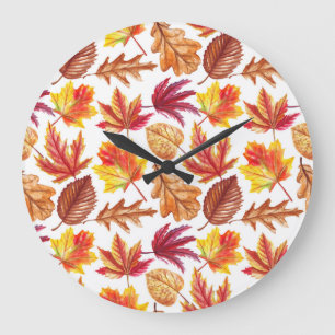 Watercolor autumn botanic, seamless composition. large clock
