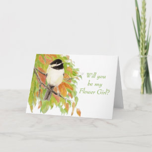 Watercolor Autumn Chickadee  Flower Girl  Invite