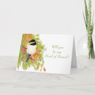 Watercolor Autumn Chickadee Maid of Honour Invite