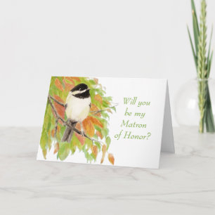 Watercolor Autumn Chickadee Matron of Honour Invitation