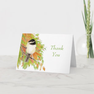 Watercolor Autumn Chickadee Wedding Thank you Card