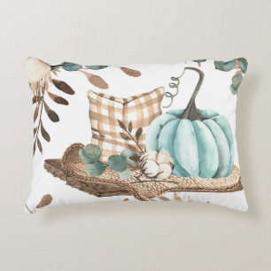 Watercolor Autumn: Coloured Pumpkin Pattern Decorative Cushion