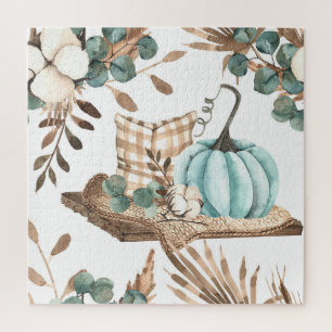 Watercolor Autumn: Coloured Pumpkin Pattern Jigsaw Puzzle