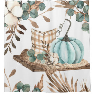 Watercolor Autumn: Coloured Pumpkin Pattern Shower Curtain