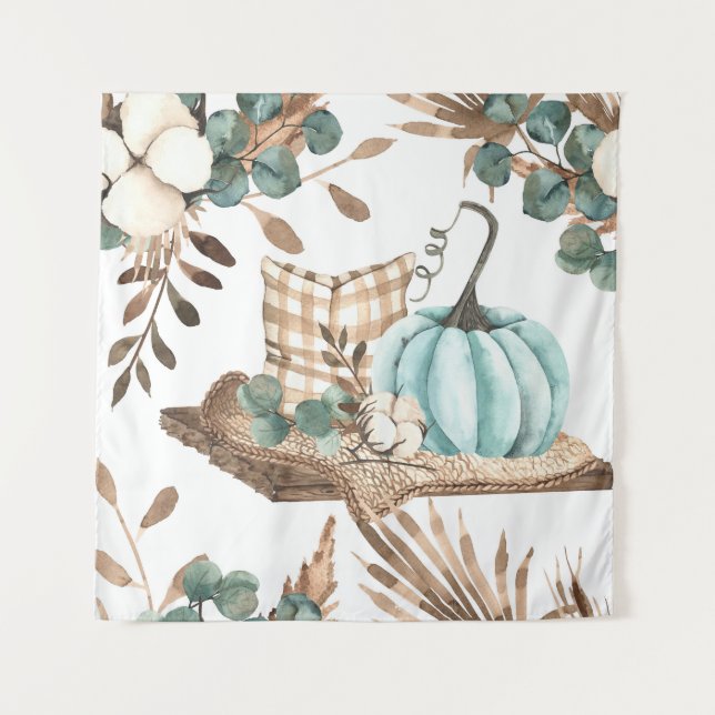 Watercolor Autumn: Coloured Pumpkin Pattern Tapestry (Front)
