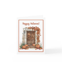 Watercolor Autumn Door with Pumpkins