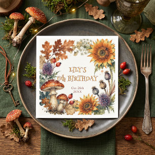 Watercolor Autumn Enchanted Woodland Birthday Napkin