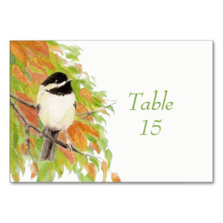 Watercolor Autumn Fall Chickadee Bird Wedding Table Number