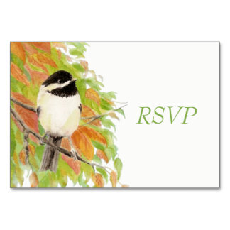 Watercolor Autumn Fall Chickadee Wedding RSVP Table Number