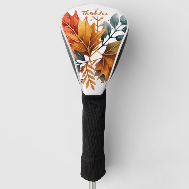 Watercolor Autumn Fall Colour Leaves Golf Head Cover (Front)
