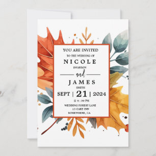 Watercolor Autumn Fall Colour Leaves Invitation