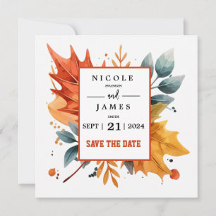 Watercolor Autumn Fall Colour Leaves Save The Date