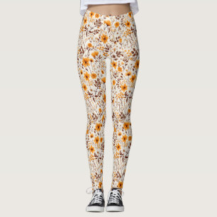 Watercolor Autumn Fall Flowers And Leaves Leggings