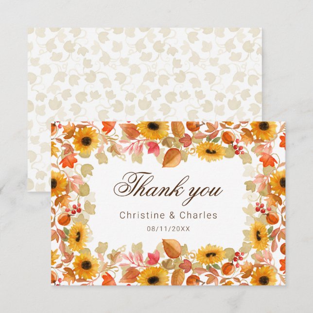 watercolor autumn fall foliage thank you card (Front/Back)