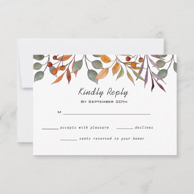 Watercolor Autumn/ Fall foliage wedding  RSVP Card (Front)