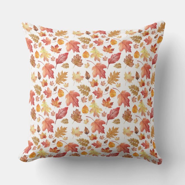 Watercolor Autumn Fall Leaves Seamless Pattern Cushion (Front)
