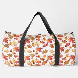 Watercolor Autumn Fall Leaves Seamless Pattern Duffle Bag