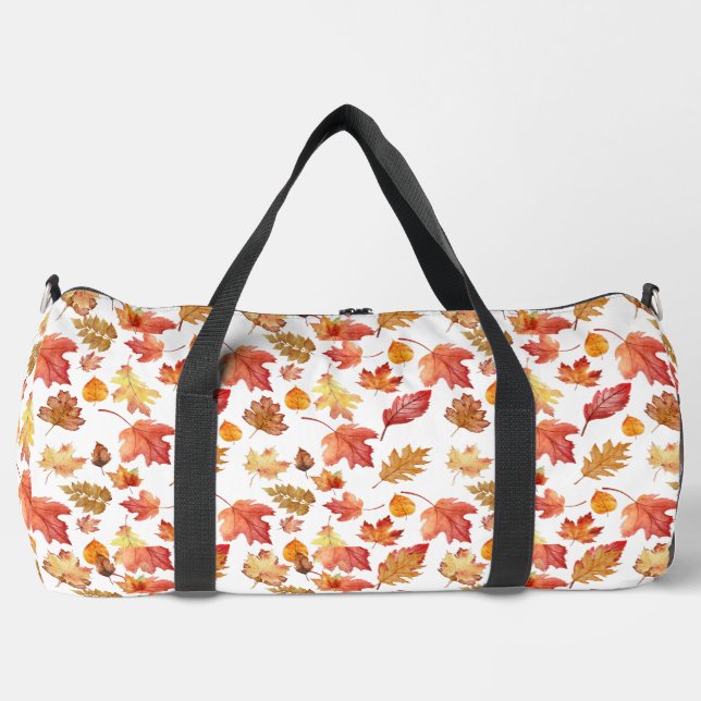 Watercolor Autumn Fall Leaves Seamless Pattern Duffle Bag (Front)