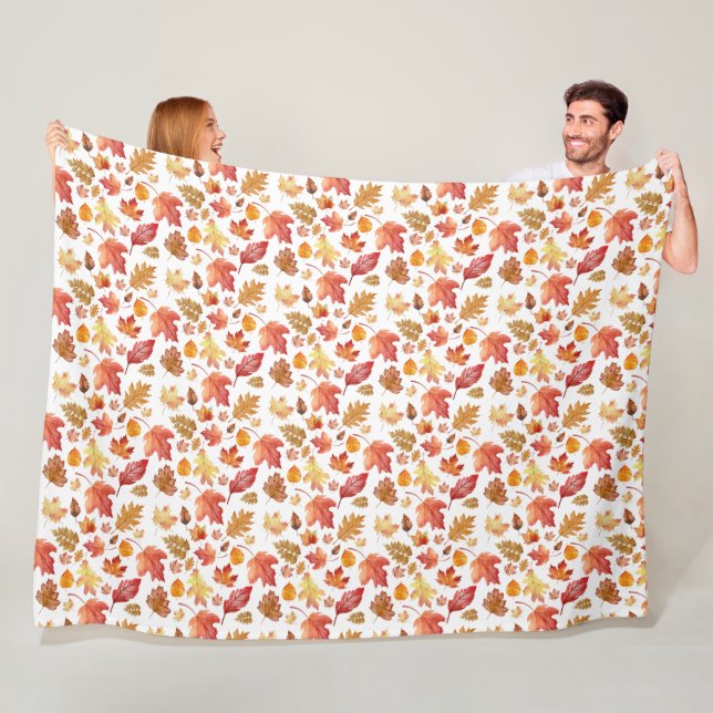 Watercolor Autumn Fall Leaves Seamless Pattern Fleece Blanket (In Situ)