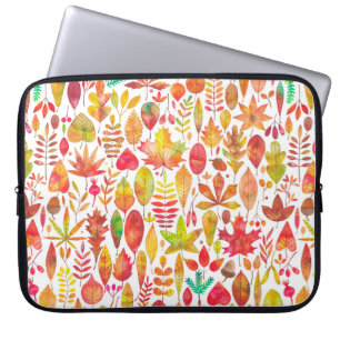 Watercolor autumn fall leaves seamless pattern laptop sleeve