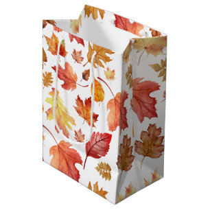 Watercolor Autumn Fall Leaves Seamless Pattern Medium Gift Bag