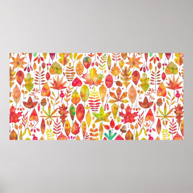 Watercolor autumn fall leaves seamless pattern poster (Front)