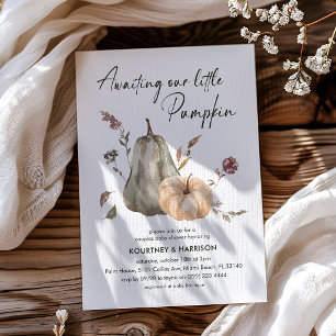 Watercolor Autumn Fall Pumpkin Couples Baby Shower Invitation