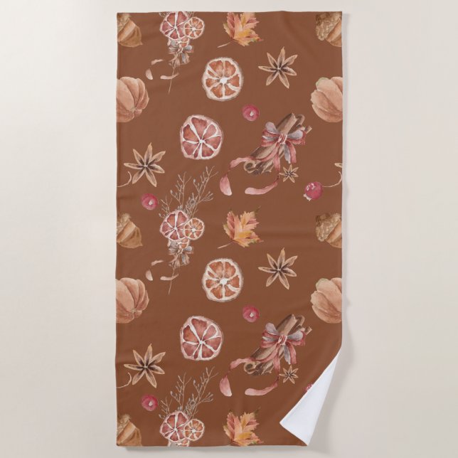 Watercolor Autumn Fall Thanksgiving Beach Towel (Front)