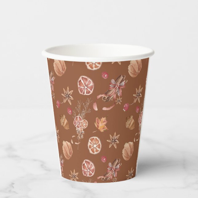 Watercolor Autumn Fall Thanksgiving Paper Cups (Front)