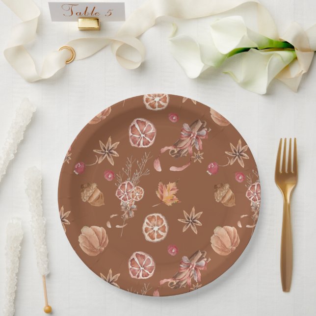 Watercolor Autumn Fall Thanksgiving Paper Plate (Wedding)