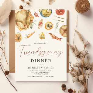 Watercolor Autumn Fall Turkey Friendsgiving Dinner Invitation