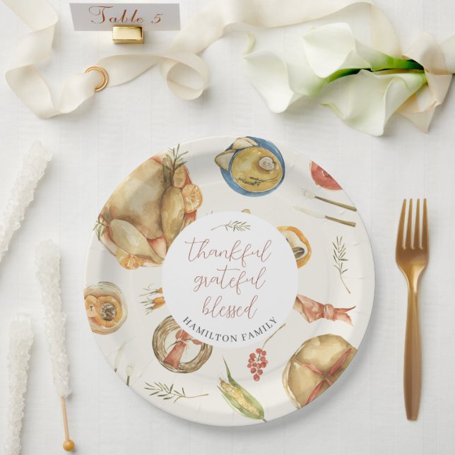 Watercolor Autumn Fall Turkey Thanksgiving Dinner Paper Plate (Wedding)