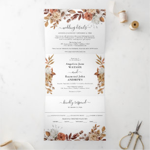Watercolor Autumn Fall Wedding Elegant Tri-fold Invitation